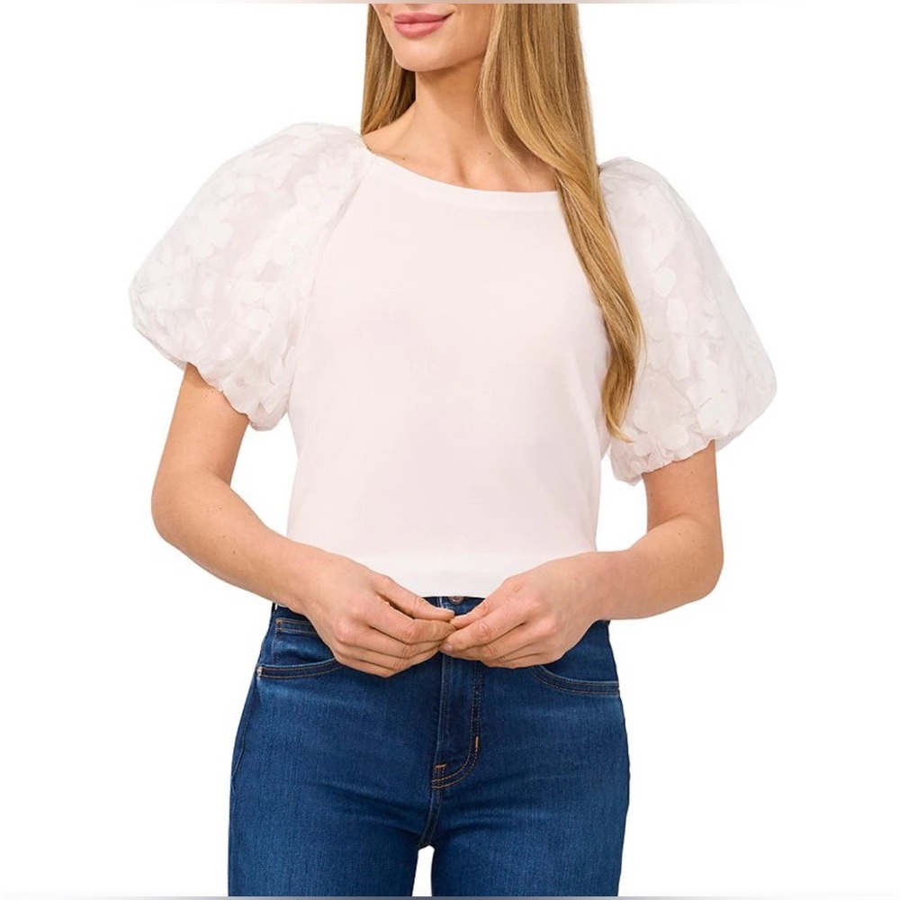 DURAS Elegant White Puff Sleeve Top